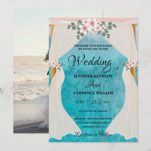 Elegant Beach Seaside Tulle Arbor foto bruiloft Kaart (Voorkant / Achterkant)