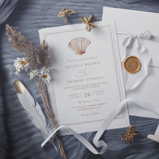 Elegant Beach Simple Minimalist QR Code Wedding Kaart