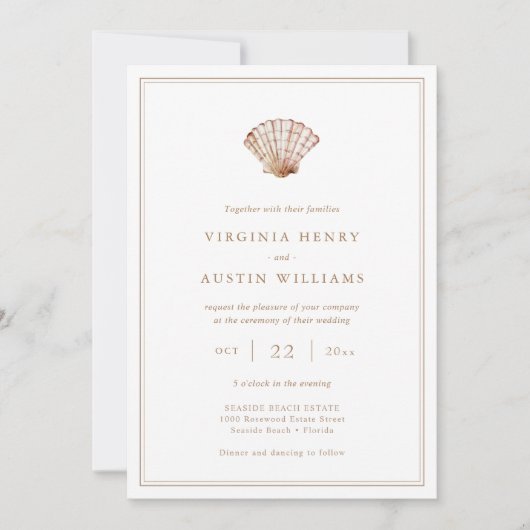 Elegant Beach Simple Wedding Invitation Kaart (Voorkant)