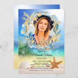 Elegant Beach Starfish Shell Vrijgezellenfeest Fot Kaart