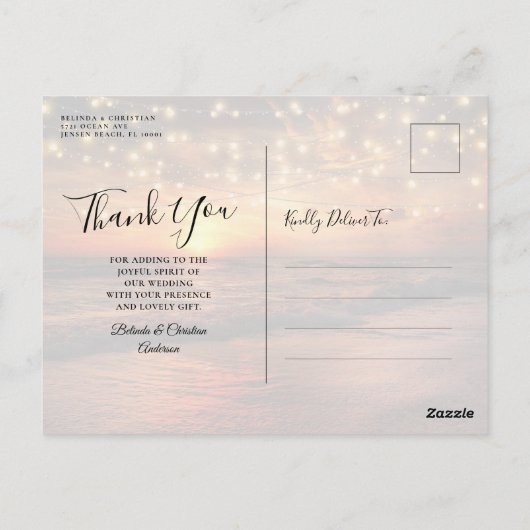 Elegant Beach String Lights Summer Dank u Briefkaart (Achterkant)