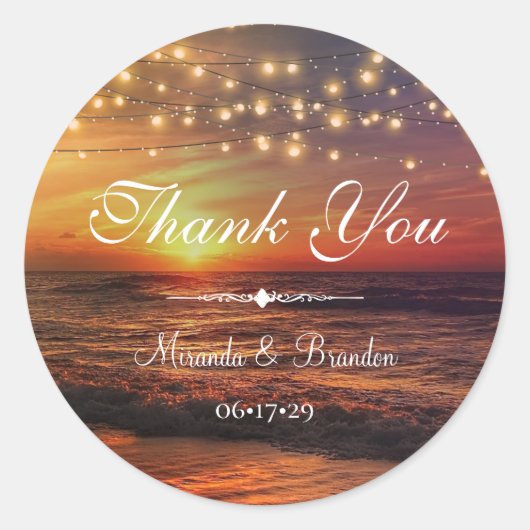 Elegant Beach String Lights Summer Dank u Ronde Sticker (Voorkant)