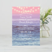 Elegant Beach String Lights Tropical Wedding Kaart (Staand voorkant)