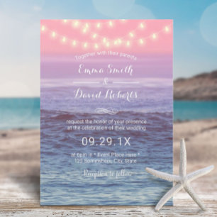 Elegant Beach String Lights Tropical Wedding Kaart