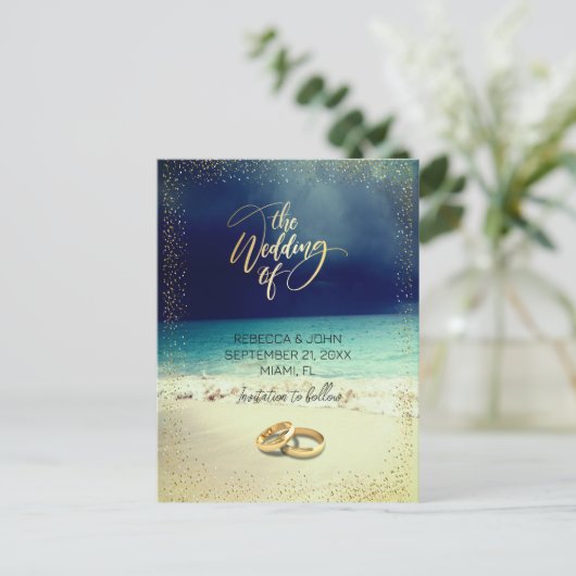 Elegant Beach Summer Wedding Briefkaart (Staand voorkant)