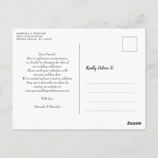 Elegant Beach Summer Wedding Change of Planans Briefkaart (Achterkant)