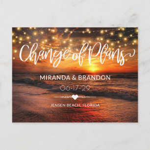Elegant Beach Summer Wedding Change of Planans Briefkaart