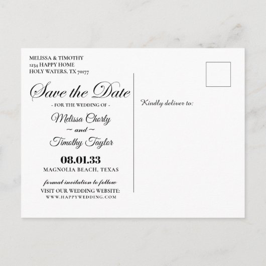 Elegant Beach Sunset Save the Date Aankondigingskaart (Achterkant)