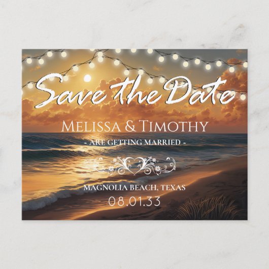 Elegant Beach Sunset Save the Date Aankondigingskaart (Voorkant)
