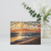 Elegant Beach Sunset Save the Date Aankondigingskaart (Staand voorkant)