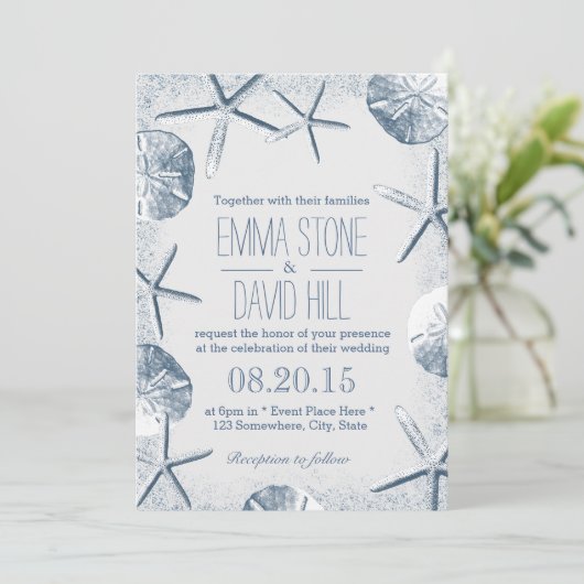 Elegant Beach Theme Wedding Invitations Kaart (Staand voorkant)