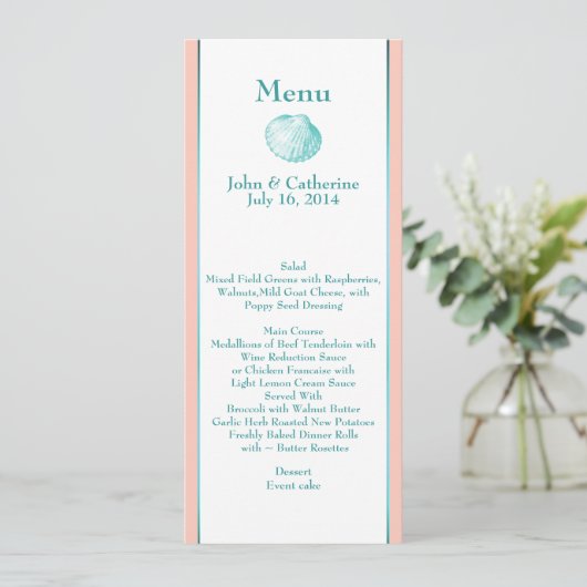Elegant Beach Theme Zee Shell Wedding Table Menu (Staand voorkant)