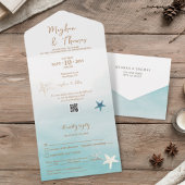 Elegant Beach Threaded Weddenschap met QR-code RSV All In One Uitnodiging