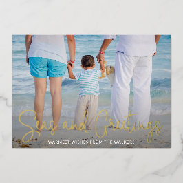 Elegant Beach Vacking Foto met kerstmis Gold Folie Feestdagenkaart