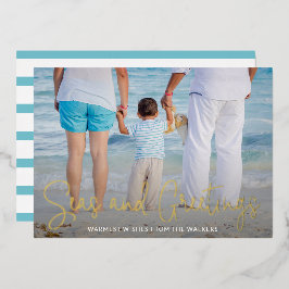 Elegant Beach Vacking Foto met kerstmis Gold Folie Feestdagenkaart