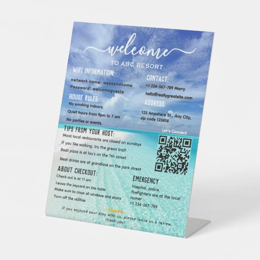 Elegant Beach Vakantiehuis Welkom Pedest Reclamebord Met Voetstuk (Voorkant)