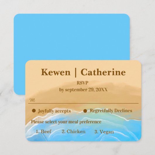 Elegant Beach Watercolor wedding rsvp card Kaartje (Voorkant / Achterkant)