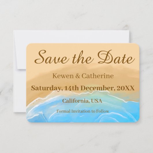 Elegant Beach Watercolor Wedding Save The Date (Voorkant)