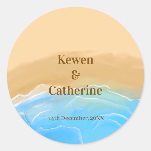 Elegant Beach Watercolor Wedding Sticker (Voorkant)