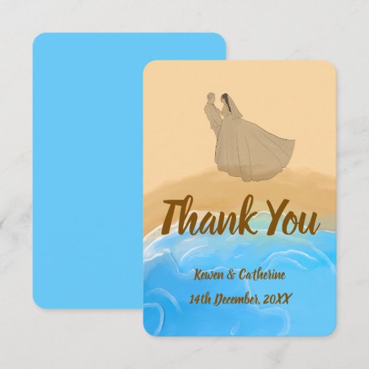 Elegant Beach Watercolor Wedding Thank You Card Bedankkaart (Voorkant / Achterkant)