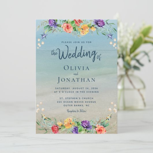 Elegant Beach Waterverf Kaart (Staand voorkant)