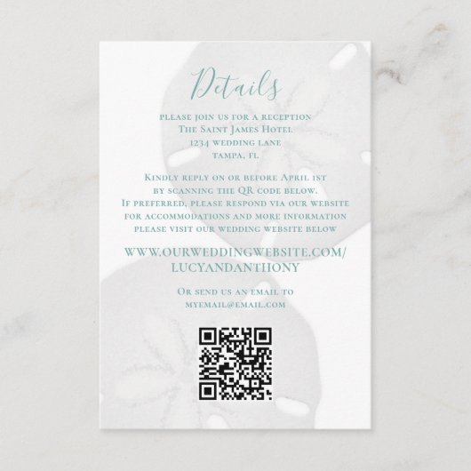 Elegant Beach Waterverf Ocean Details QR Code Informatiekaartje (Voorkant)