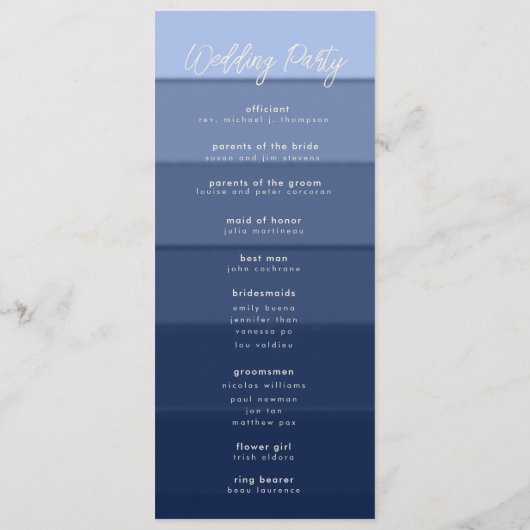 Elegant Beach Waves Blue Stripes Modern Wedding Programmakaart (Achterkant)