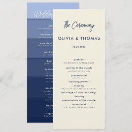 Elegant Beach Waves Blue Stripes Modern Wedding Programmakaart