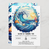 Elegant Beach Waves Kids Verjaardag Kaart (Voorkant / Achterkant)