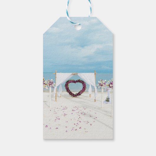 Elegant Beach Wedding Floral Arbor Hartelijk dank Cadeaulabel (Achterkant)