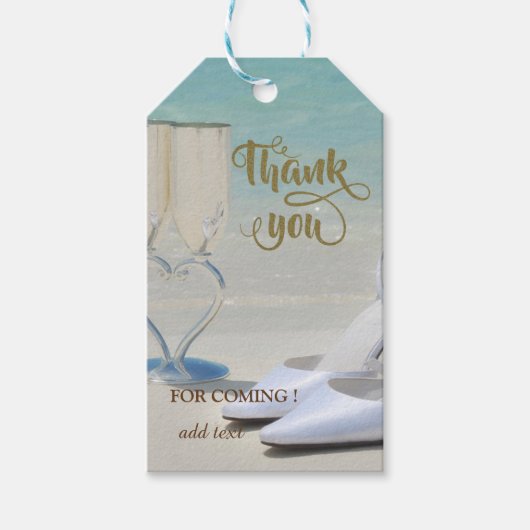 Elegant Beach Wedding Glass, Hoge Hells Dank u Cadeaulabel (Voorkant)