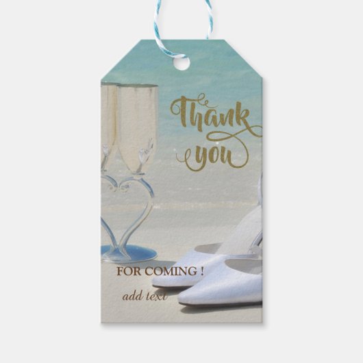 Elegant Beach Wedding Glass, Hoge Hells Dank u Cadeaulabel (Voorkant)