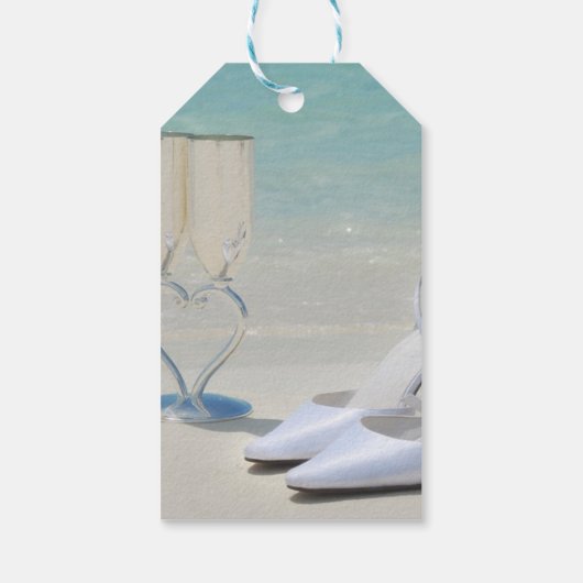 Elegant Beach Wedding Glass, Hoge Hells Dank u Cadeaulabel (Achterkant)