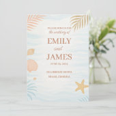 Elegant Beach Wedding Invitation, Pastel Coral  Kaart (Staand voorkant)