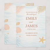 Elegant Beach Wedding Invitation, Pastel Coral  Kaart (Voorkant / Achterkant)