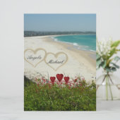 Elegant Beach Wedding Invitation Red Hearts Kaart (Staand voorkant)