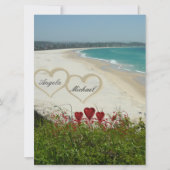 Elegant Beach Wedding Invitation Red Hearts Kaart (Voorkant)