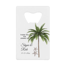 Elegant Beach Wedding Palm Tree Bedankt voor je pl Creditkaart Flessenopener