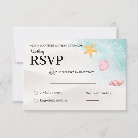 Elegant Beach Wedding RSVP Card (Voorkant)