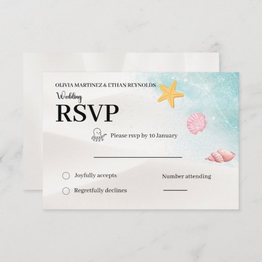 Elegant Beach Wedding RSVP Card (Voorkant / Achterkant)