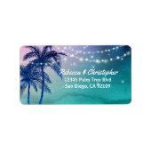 Elegant Beach Wedding Waterverf Palm Tree Adres Etiket (Voorkant)