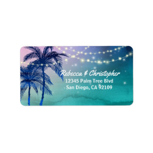 Elegant Beach Wedding Waterverf Palm Tree Adres Etiket