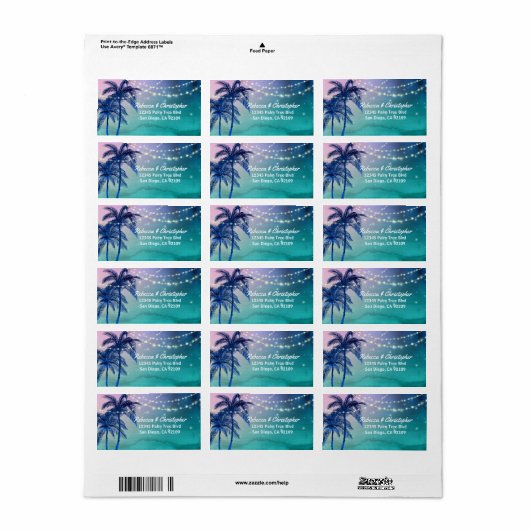 Elegant Beach Wedding Waterverf Palm Tree Adres Etiket (Full Sheet)