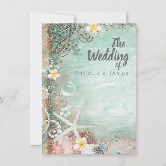 Elegant Beach Zee Starfish & Pearls Beachy Wedding Kaart (Achterkant)