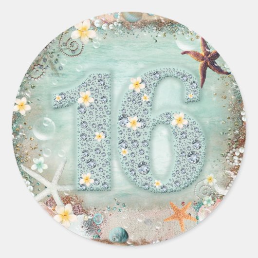 Elegant Beach Zee Starfish & Pearls Diamond 16 Ronde Sticker (Voorkant)