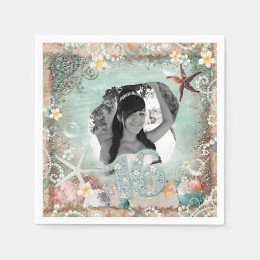 Elegant Beach Zee Starfish Pearls Party Foto 16 Servetten (Voorkant)