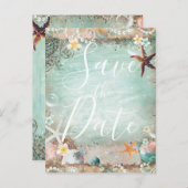 Elegant Beach Zee Starfish & Pearls Save the Date Aankondigingskaart (Voorkant / Achterkant)