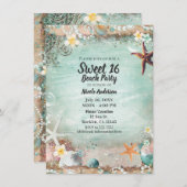 Elegant Beach Zee Starfish & Pearls Sweet 16 Party Kaart (Voorkant / Achterkant)