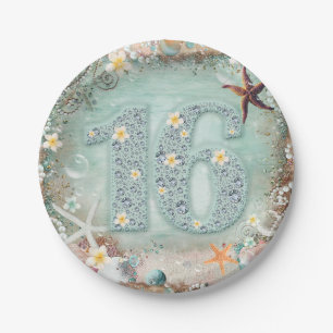 Elegant Beach Zee Starfish & Pearls Sweet 16 Party Papieren Bordje