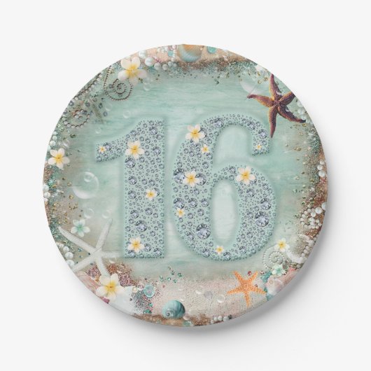 Elegant Beach Zee Starfish & Pearls Sweet 16 Party Papieren Bordje (Voorkant)